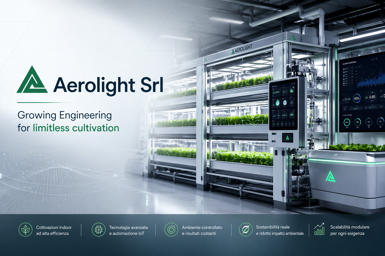 Installazione Aerolight per coltivazione in ambiente controllato